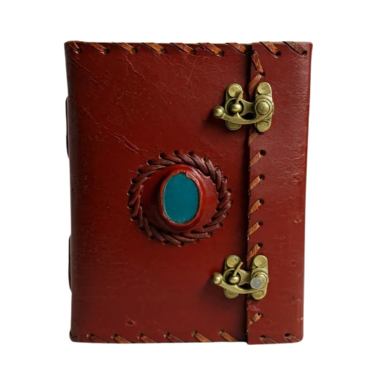 Red Leather Diary with Blue Button & Vintage Metal Locks