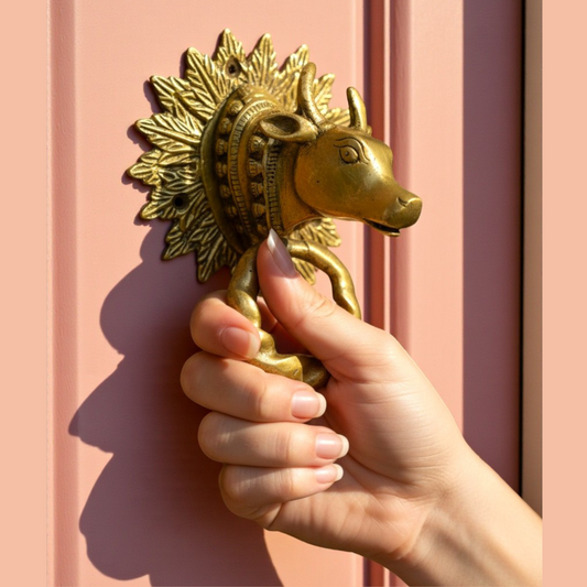 Antique Brass Cow Head Door Knocker