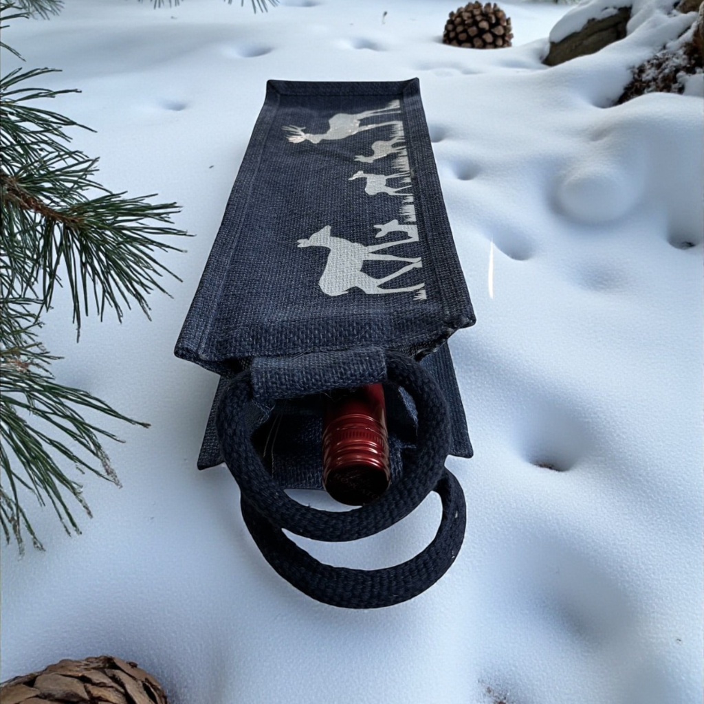 Reusable Wine Gift Tote with Deer Pattern