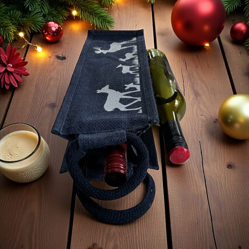 Reusable Wine Gift Tote with Deer Pattern