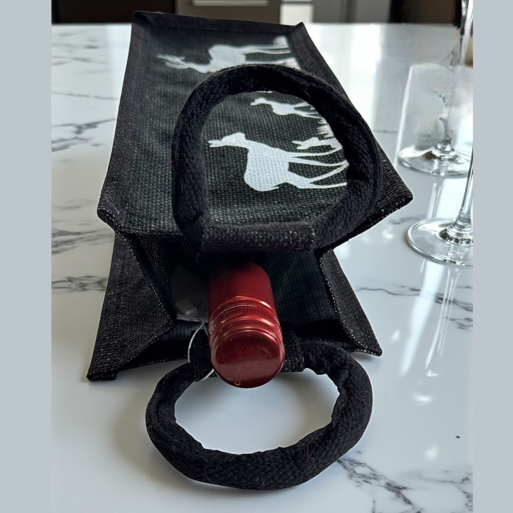 Elegant Deer Print Black Wine Tote