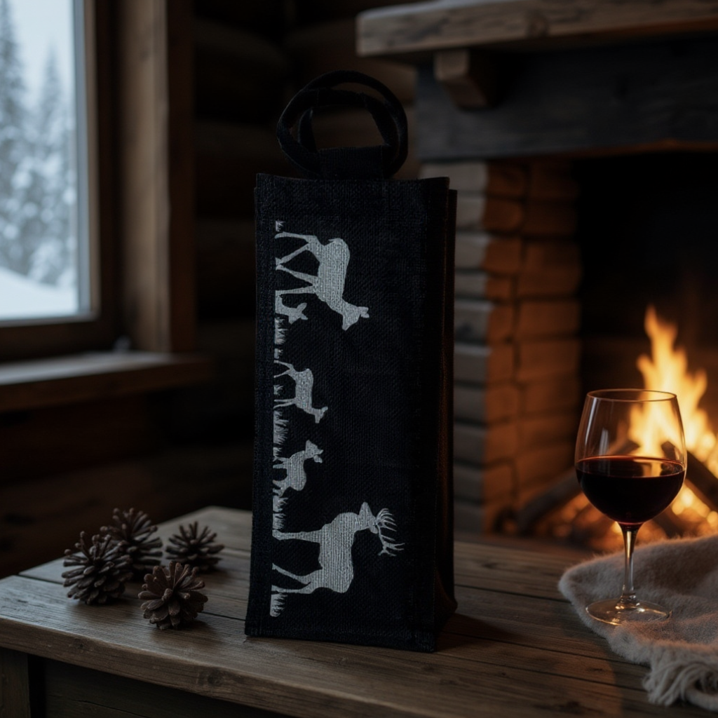 Elegant Deer Print Black Wine Tote