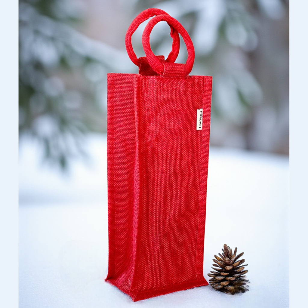 Red Santa & Reindeer Holiday Wine Bag
