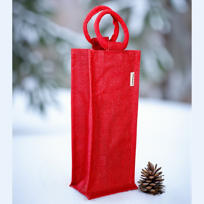 Red Santa & Reindeer Holiday Wine Bag