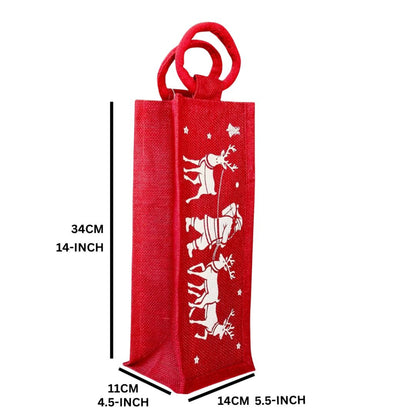 Red Santa & Reindeer Holiday Wine Bag