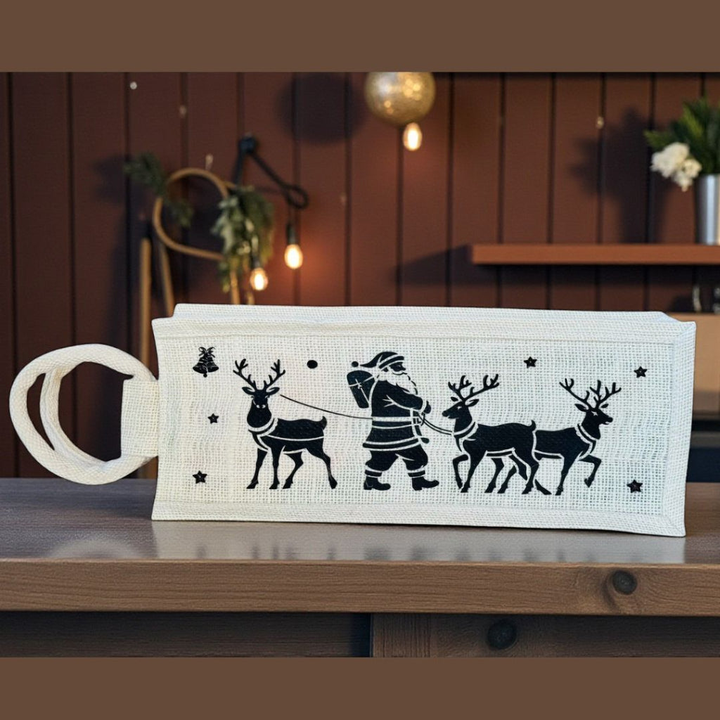 Santa & Reindeer Holiday Wine Bag