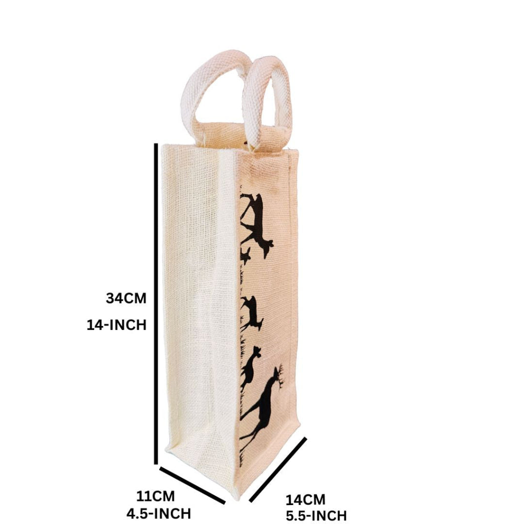 Rustic Jute Wine Bag wih Deer Print