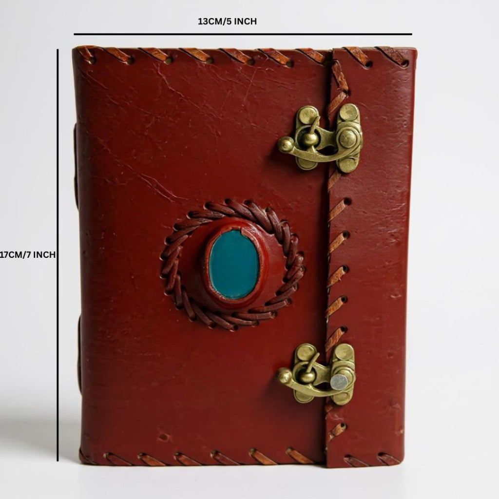 Red Leather Diary with Blue Button & Vintage Metal Locks
