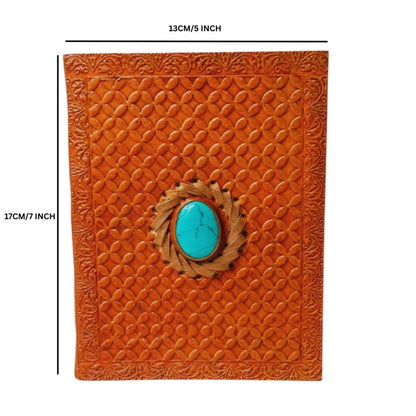 Handcrafted Leather Journal with Embossed Cover & Turquoise Stone