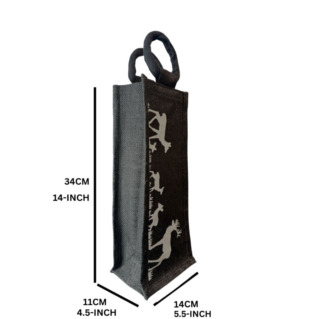 Elegant Deer Print Black Wine Tote