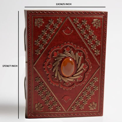 Elegant Brown Leather Diary with Brown Stone Accent
