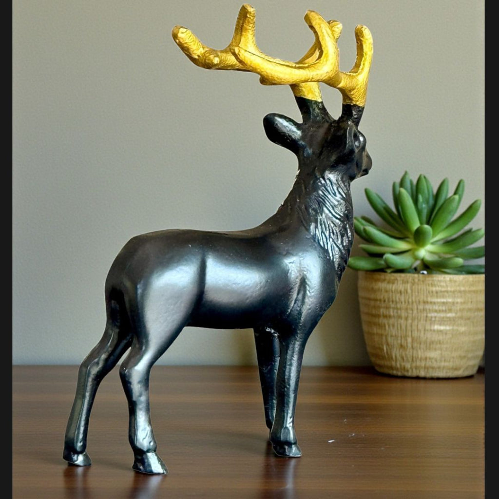 Elegant Black Gold Reindeer Figurine