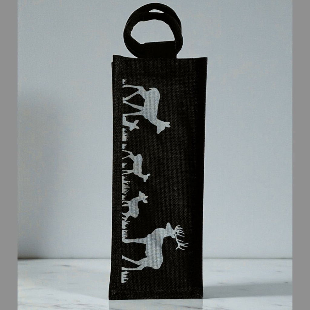 Elegant Deer Print Black Wine Tote