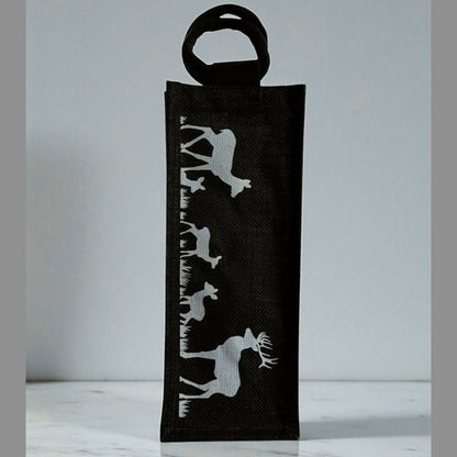 Elegant Deer Print Black Wine Tote