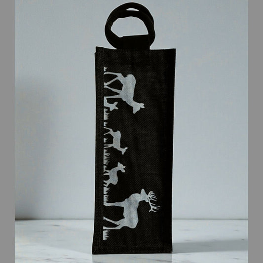 Elegant Deer Print Black Wine Tote