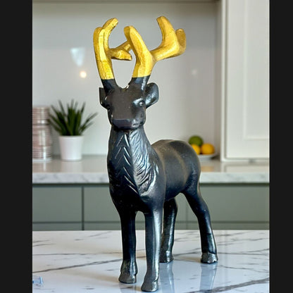 Elegant Black Gold Reindeer Figurine