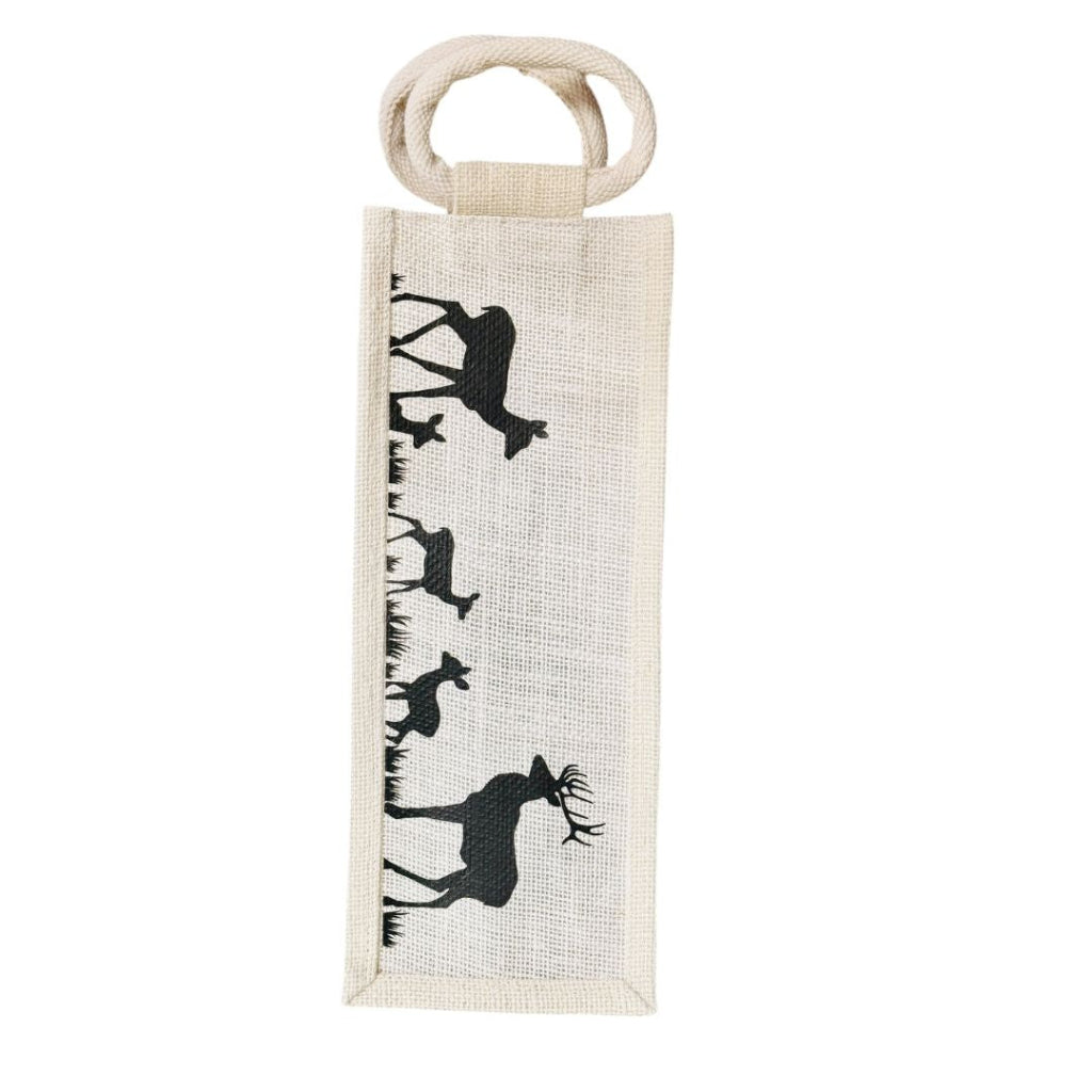 Rustic Jute Wine Bag wih Deer Print