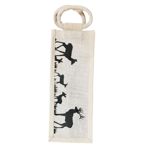 Rustic Jute Wine Bag wih Deer Print