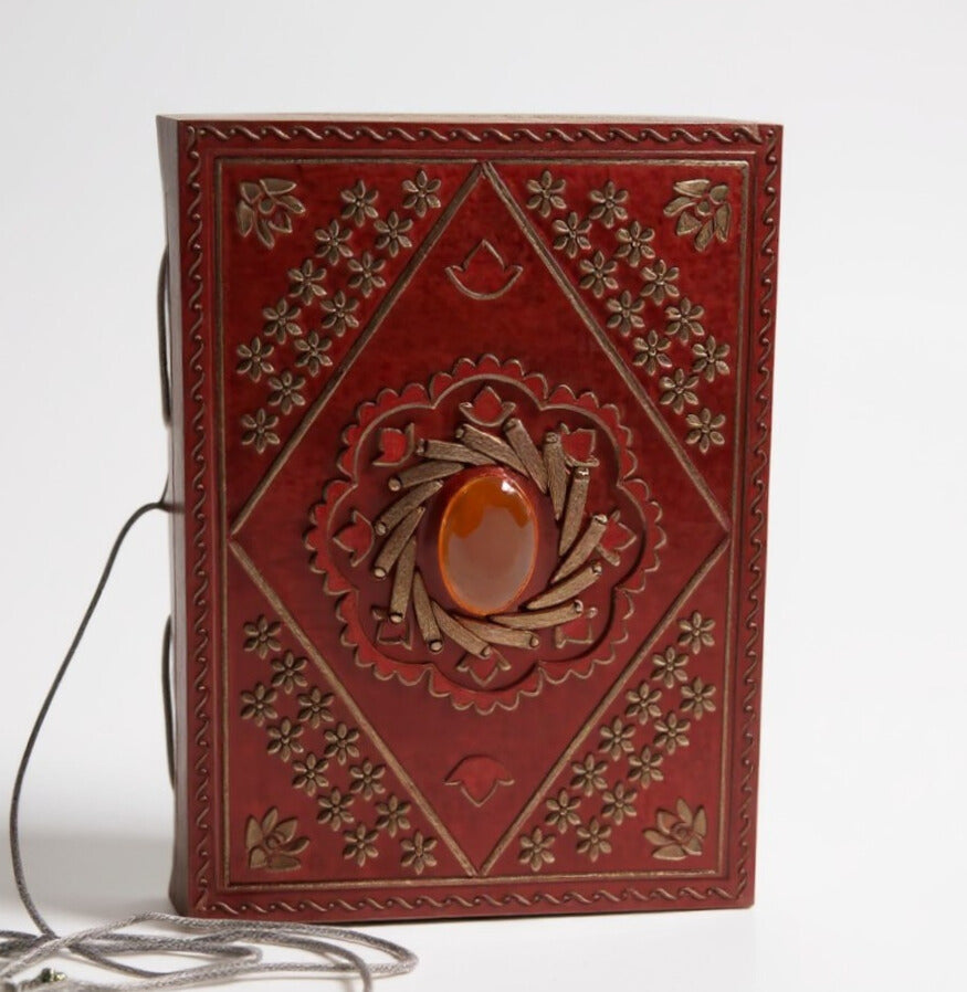 Elegant Brown Leather Diary with Brown Stone Accent