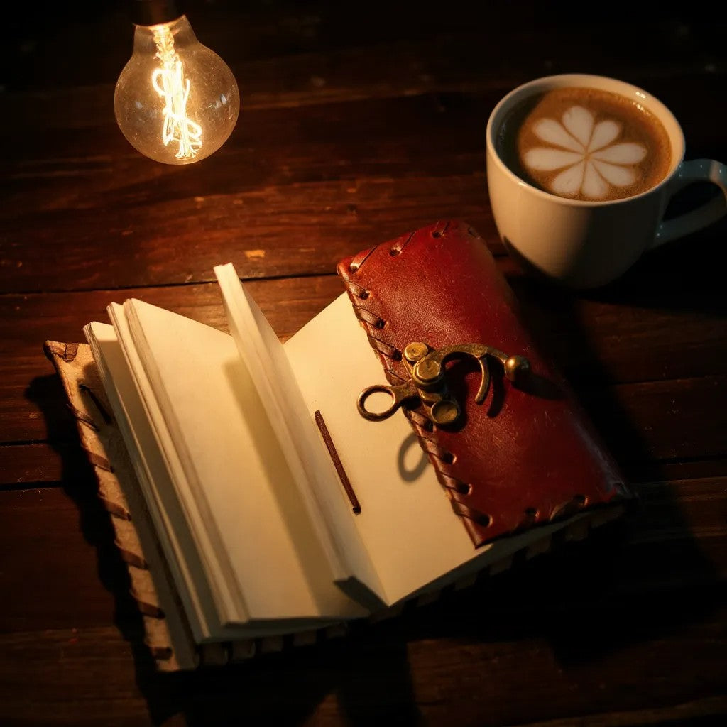 Handcrafted Red Leather Mini Journal with Antique Brass Clasp
