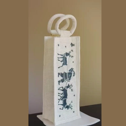 Santa & Reindeer Holiday Wine Bag